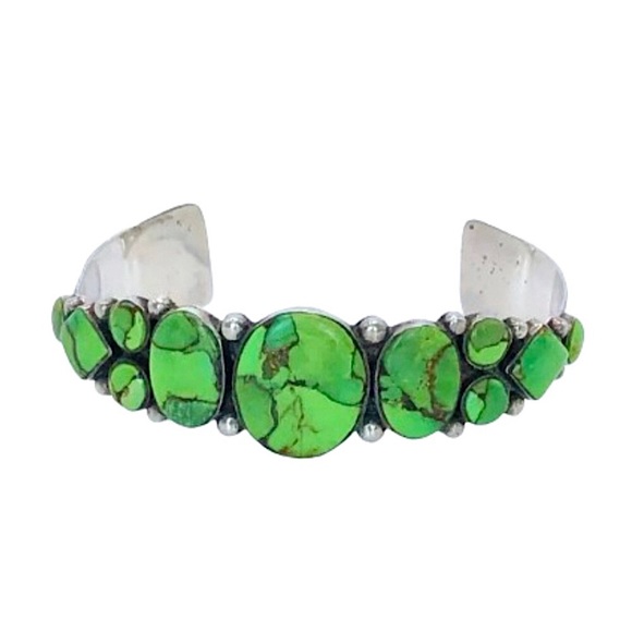 Green Turquoise Cabochon Sterling Silver Cuff  7 inches Philippines - Picture 7 of 7